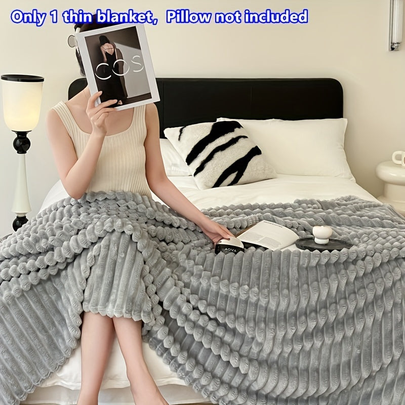 Gray Striped Fleece Blanket for Travel and All Seasons