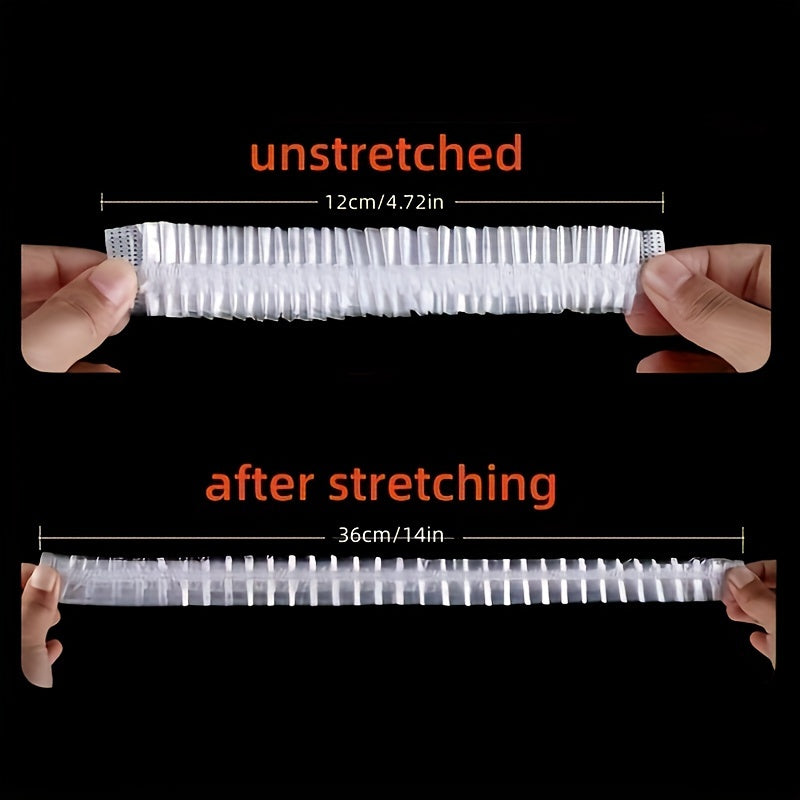 100/500 dona elastik oziq-ovqat saqlash qopqog'lari, qayta ishlatiladigan, hidi o'tkazmaydigan, chang o'tkazmaydigan