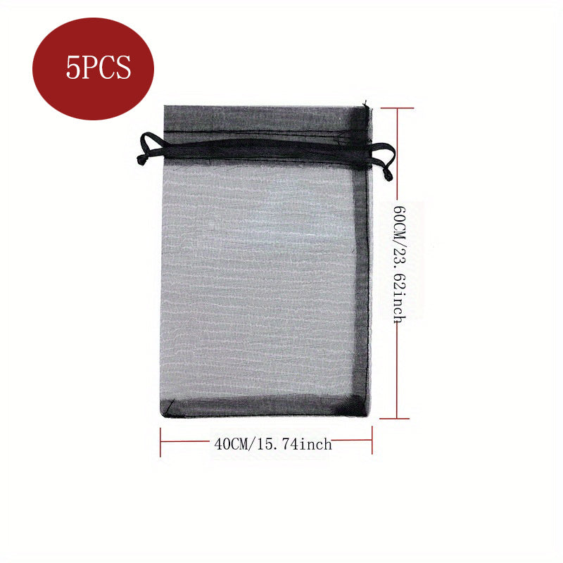 Набор из 5 больших черных органзовых подарочных мешков для упаковки свадебных конфет 35x50см или 40x60см