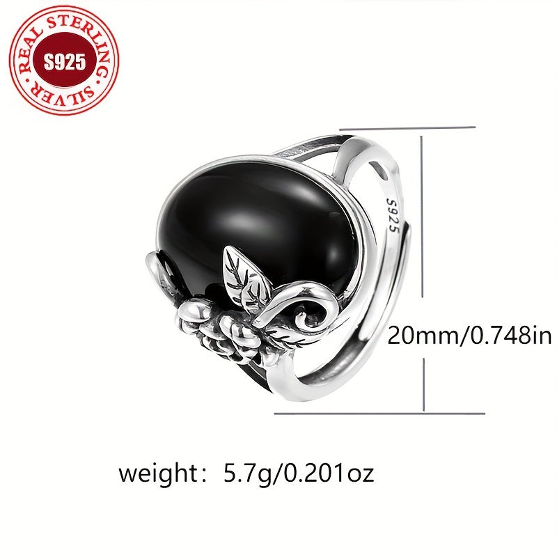 Винтажное роскошное кольцо с розой - Элегантное регулируемое кольцо из 925-й стерлинговой серебра с имитацией нефрита, идеальный подарок для нее