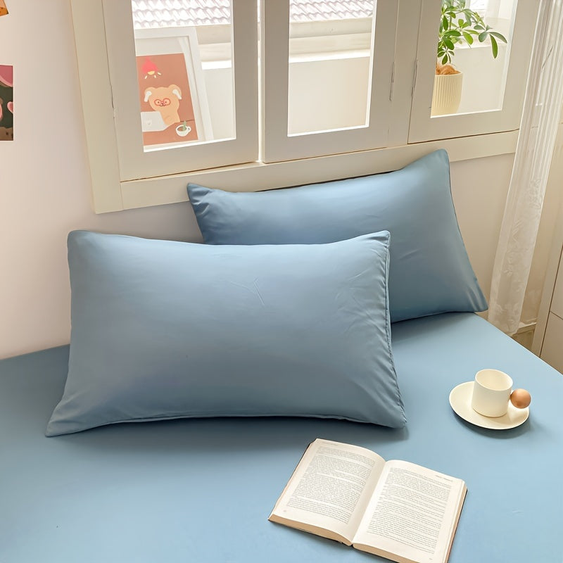 Set of 2 Solid Color Bed Pillowcases Luxuriously Soft Cozy for Year-Round Comfort