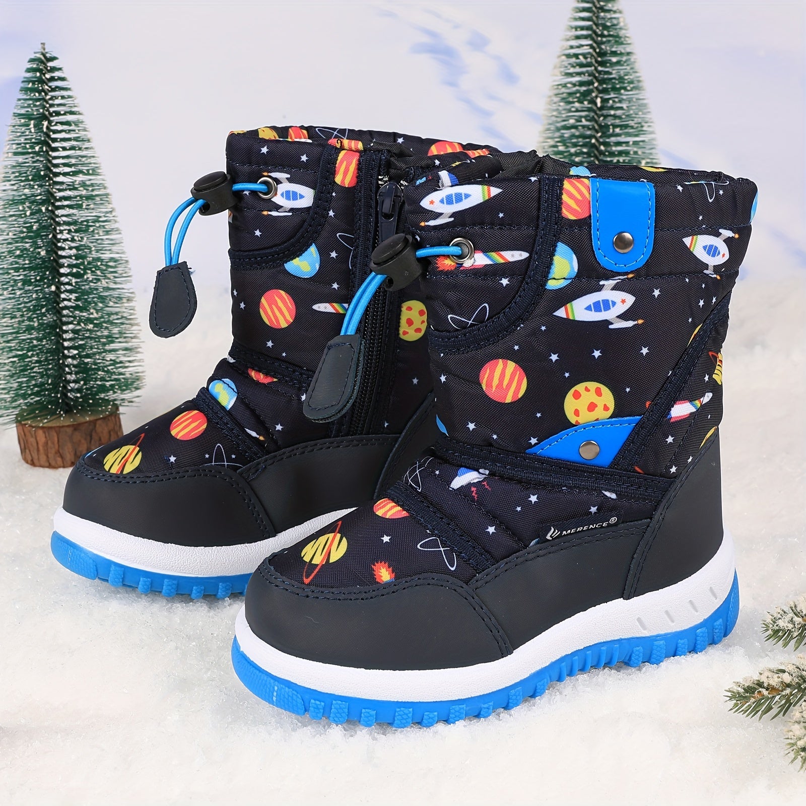 Kids Winter Snow Boots for Boys and Girls with Fur Lining Non-Slip TPR Sole Hook-and-Loop Closure in Blue Purple Red