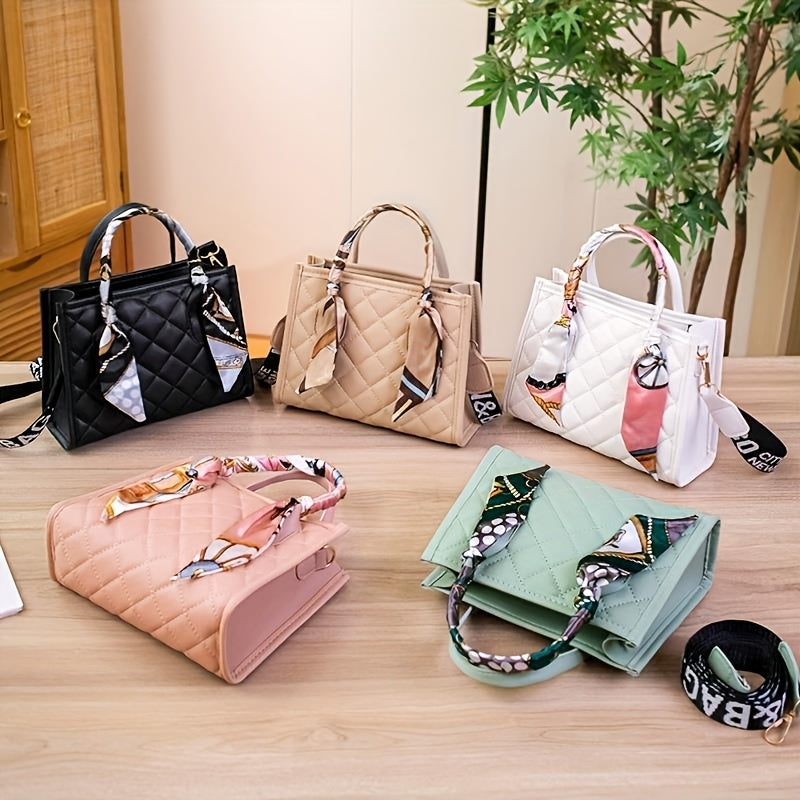 Black Synthetic Crossbody Bag with Quilted Diamond Pattern and Removable Strap