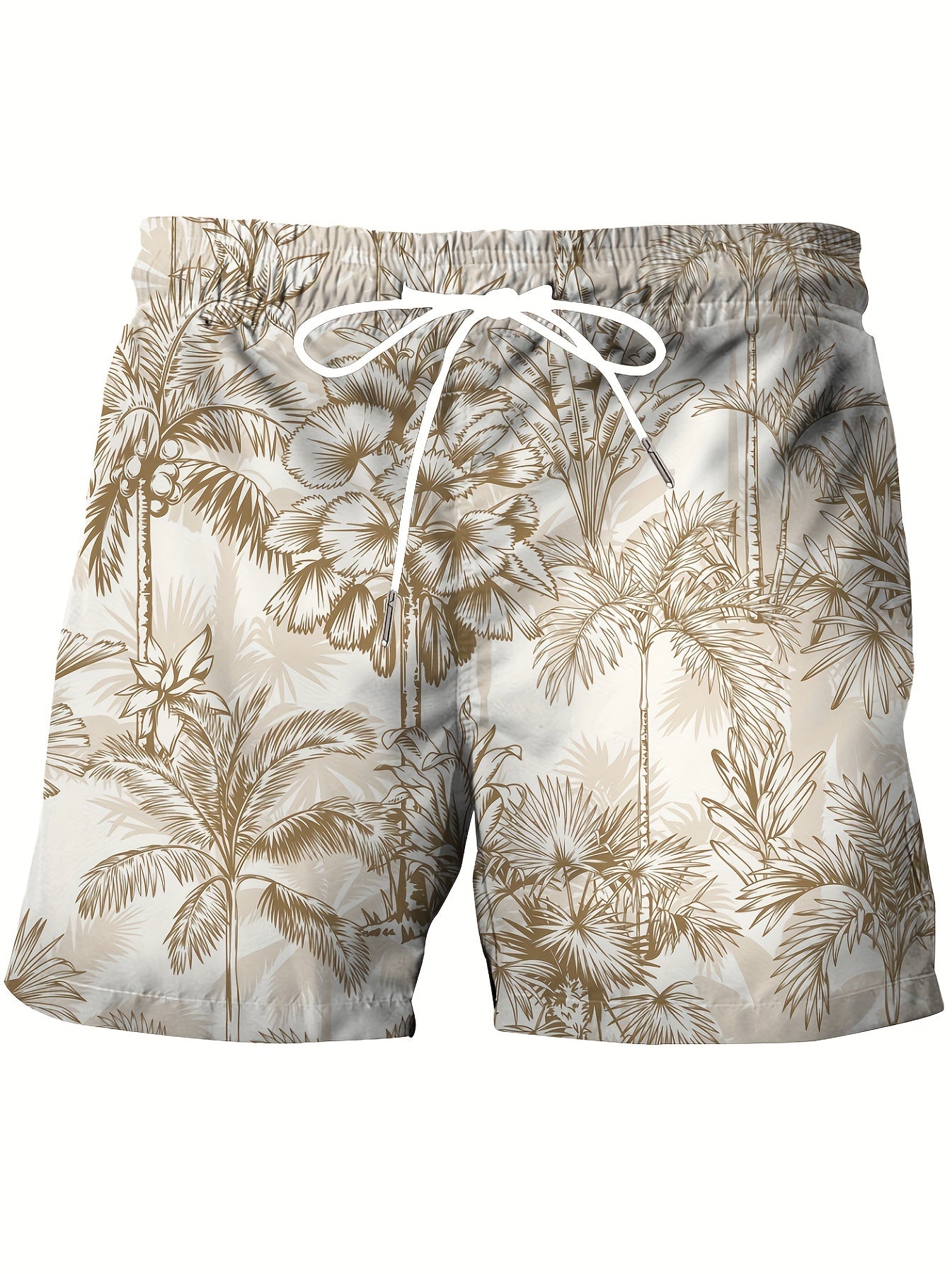 Bermudas de playa para hombre talla plus con estampado de palmeras y bolsillos, traje de baño