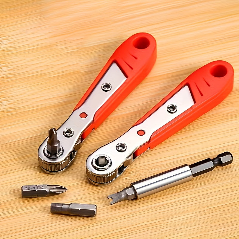 Steel Screwdriver Set with Bent Wrench Interchangeable Heads Ratchet Function for Tight Spaces