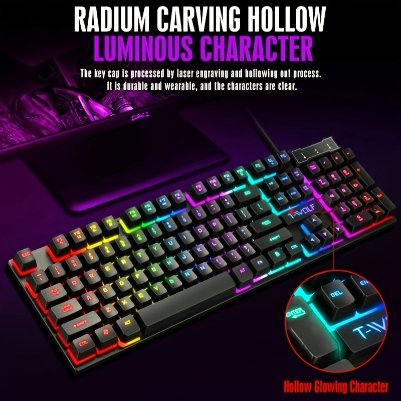 2pcs Wired Gaming Keyboard and Mouse Set with Rainbow Backlit for PC and Consoles