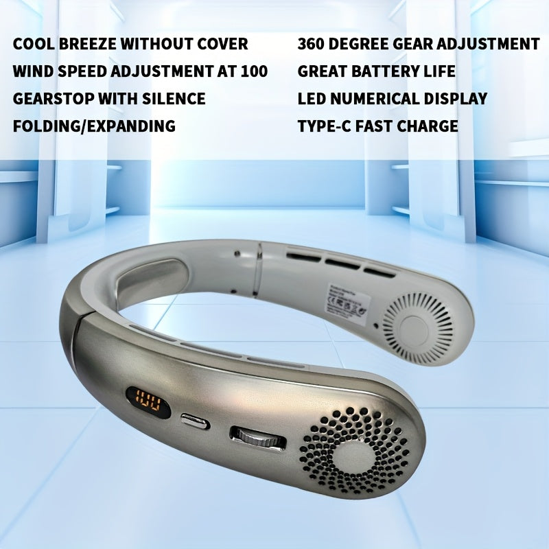 Portable Neck Fan with 100-Speed Adjustable, USB Rechargeable, Wearable Design