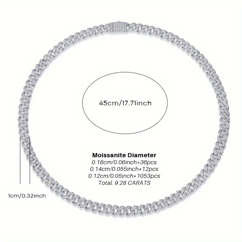 Sterling Silver Cuban Chain Necklace with Moissanite for Men and Women