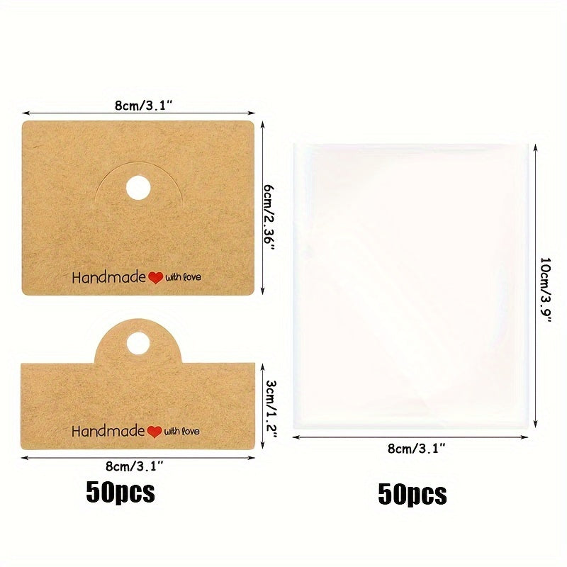 Set de embalaje para joyería de 100 piezas con bolsas transparentes y tarjetas de exhibición para pulseras, pendientes y manualidades