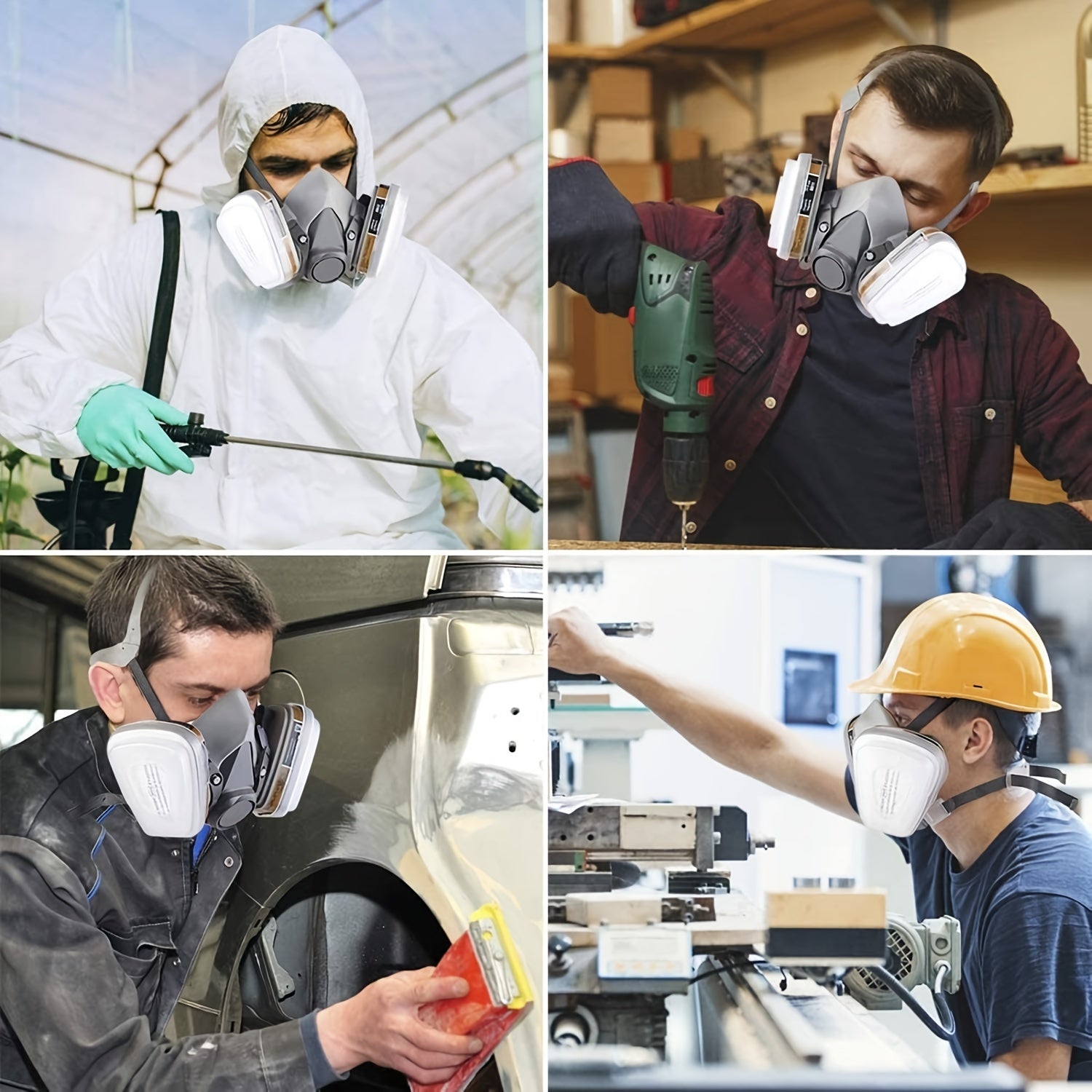 27 dona qayta ishlatiladigan yarim yuzli respirator niqobi 6200 bo'yoq, purkash va silliqlash jarayonlarida chang, tutun, asbest, kimyoviy moddalar va boshqa havodagi zarrachalarni filtrlash uchun mo'ljallangan.