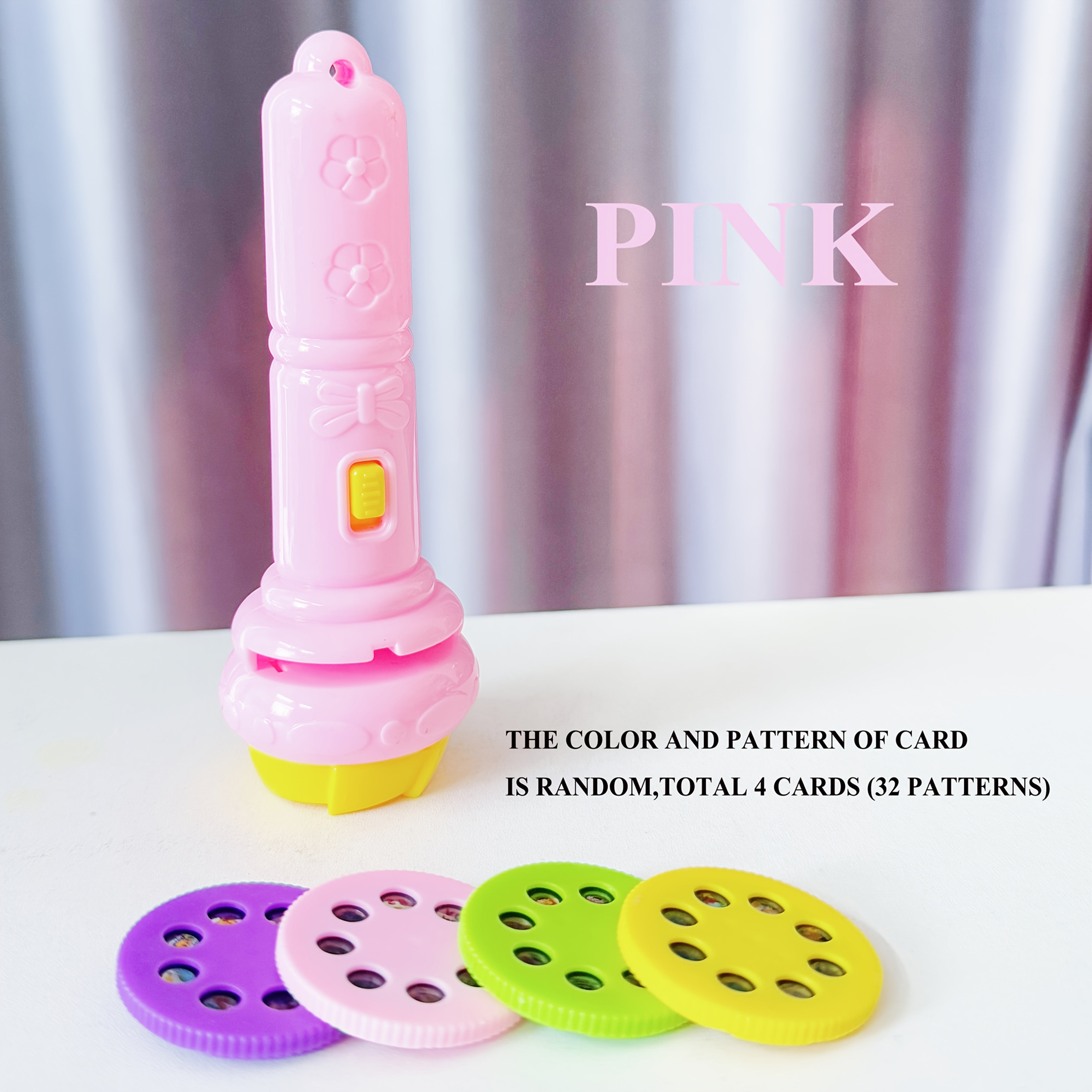 Educational Toy Projector Flashlight for Kids with 32 Dinosaur Animal Fruit Designs in Pink Purple Green Blue