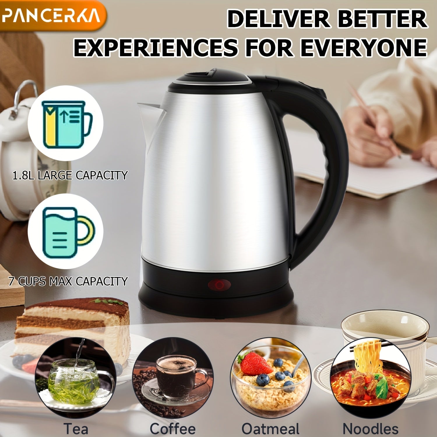 Stainless Steel Electric Kettle 1.8L Tez qaynash Avtomatik o‘chirish issiq suv