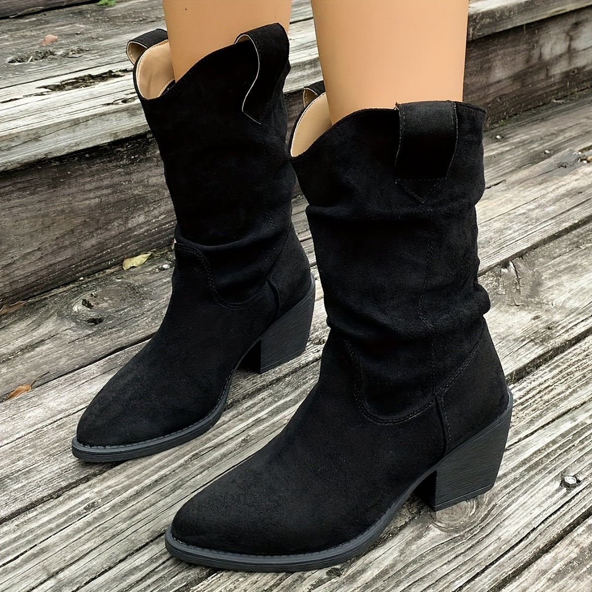 Женские ботинки на среднем каблуке с массивной подошвой и кожзаменителем, легко надевающиеся, для городского стиля