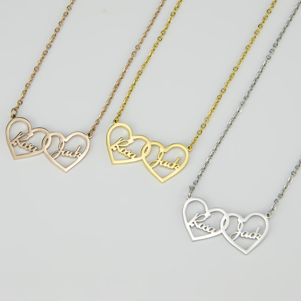 Collar de corazón personalizado de acero inoxidable con grabado, chapado en oro de 18K, joyería boho para parejas