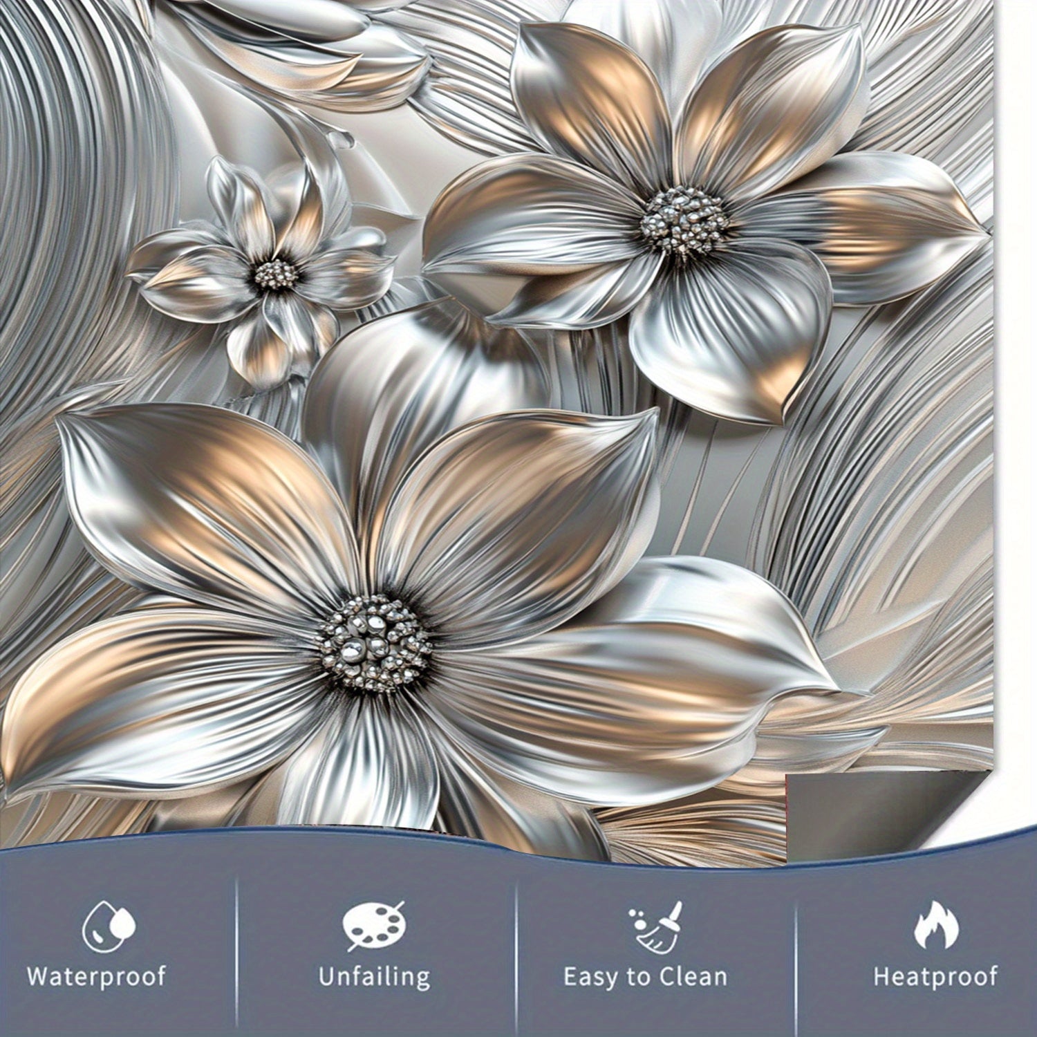 Dishwasher Magnet Cover Silver Floral Waterproof Heat-Resistant Easy to Clean Kitchen Decor Sticker