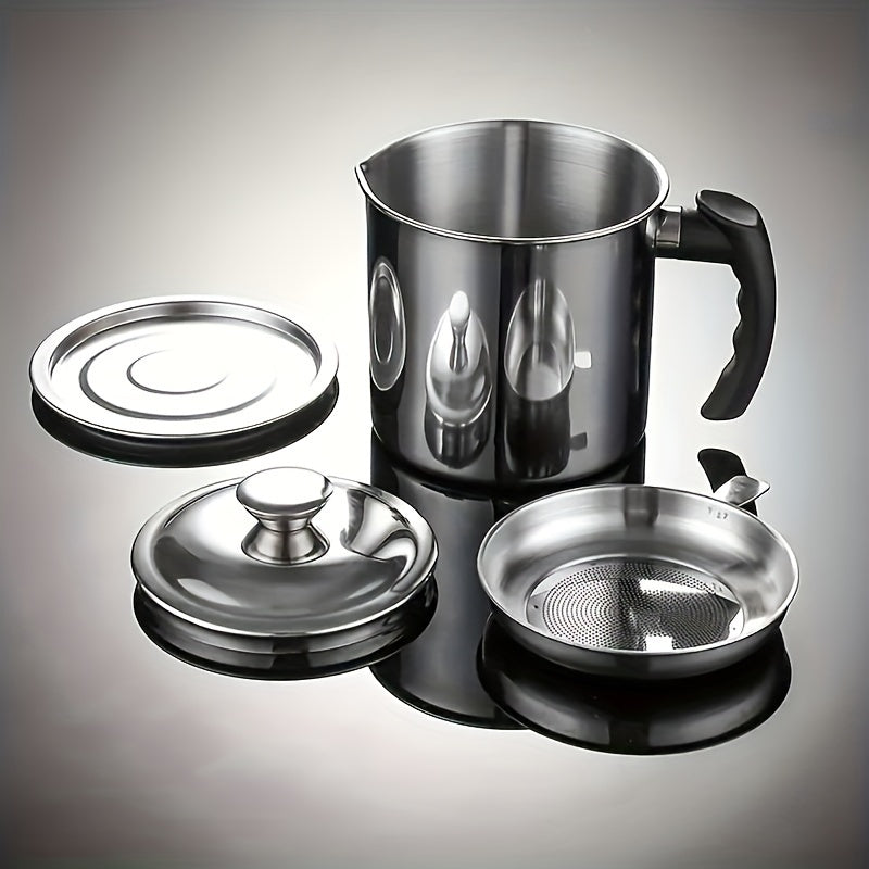 Stainless Steel Oil Filter Jug with Strainer 60oz Kitchen Storage Tank