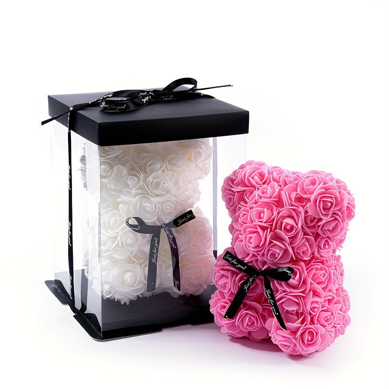 20cm Artificial Foam Rose Bear in Container Decorative Flower Arrangement for Home Decor Gift