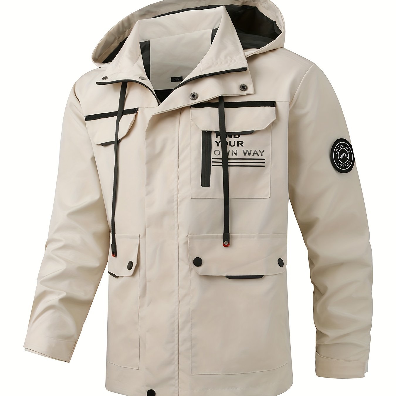 Lightweight Plus Size Bomber Jacket for Men with Hood and Pockets in Polyester for Spring and Fall