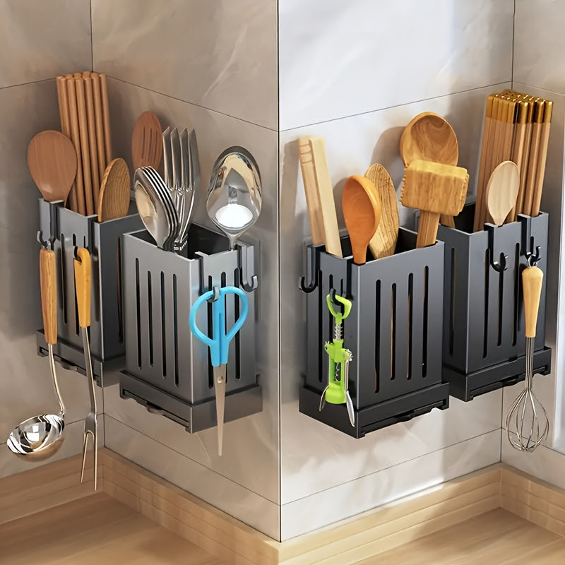 Multifunctional Kitchen Utensil Holder Wall Mount or Countertop Plastic Organizer