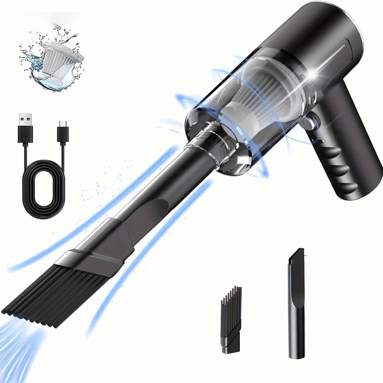 Kichik avtomobil changyutgichi, kuchli tortish, LED chirog'i, USB bilan quvvatlanadigan, shovqinsiz ishlash va ko'p qo'shimchalar bilan