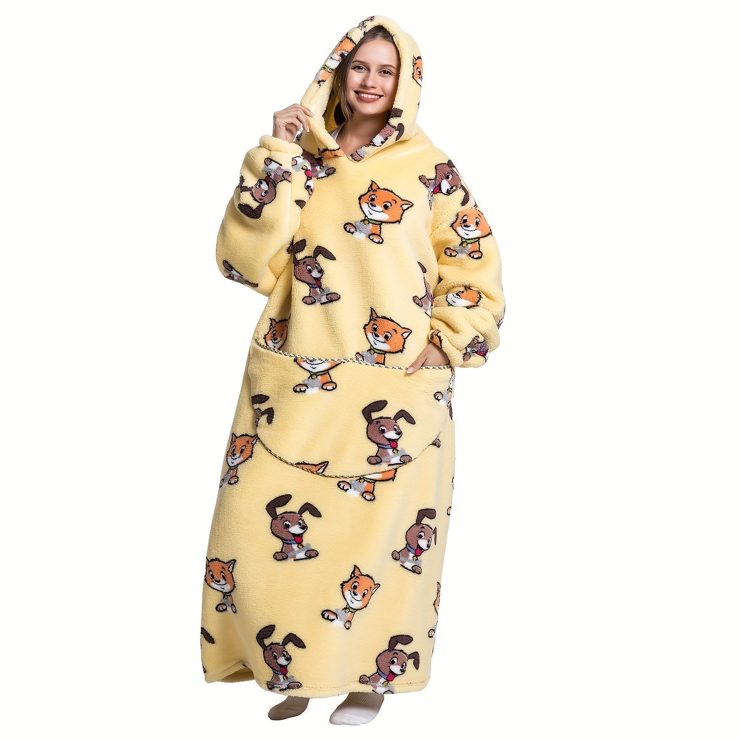 Adult Wearable Blanket Hoodie Oversized Sherpa Soft Long with Pockets