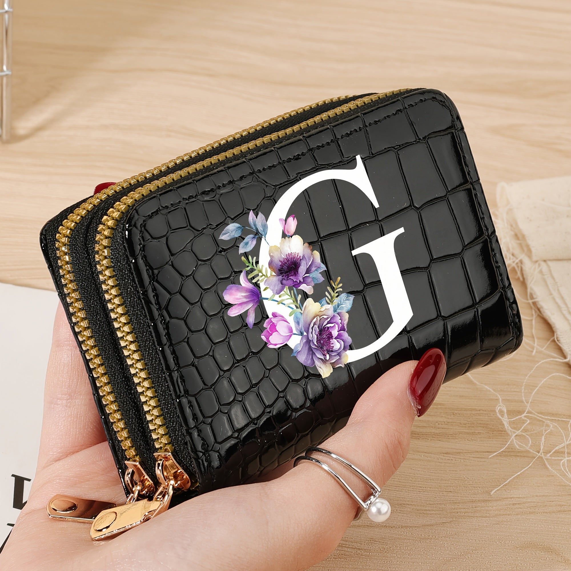 Minimalist Floral Credit Card Holder with Zipper Coin Purse for School and Back-to-School Supplies