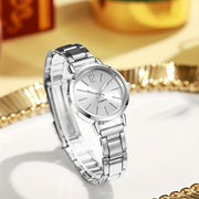 Set of 2 Silver Steel Strap Quartz Watches for Women with Bracelet Gift Set