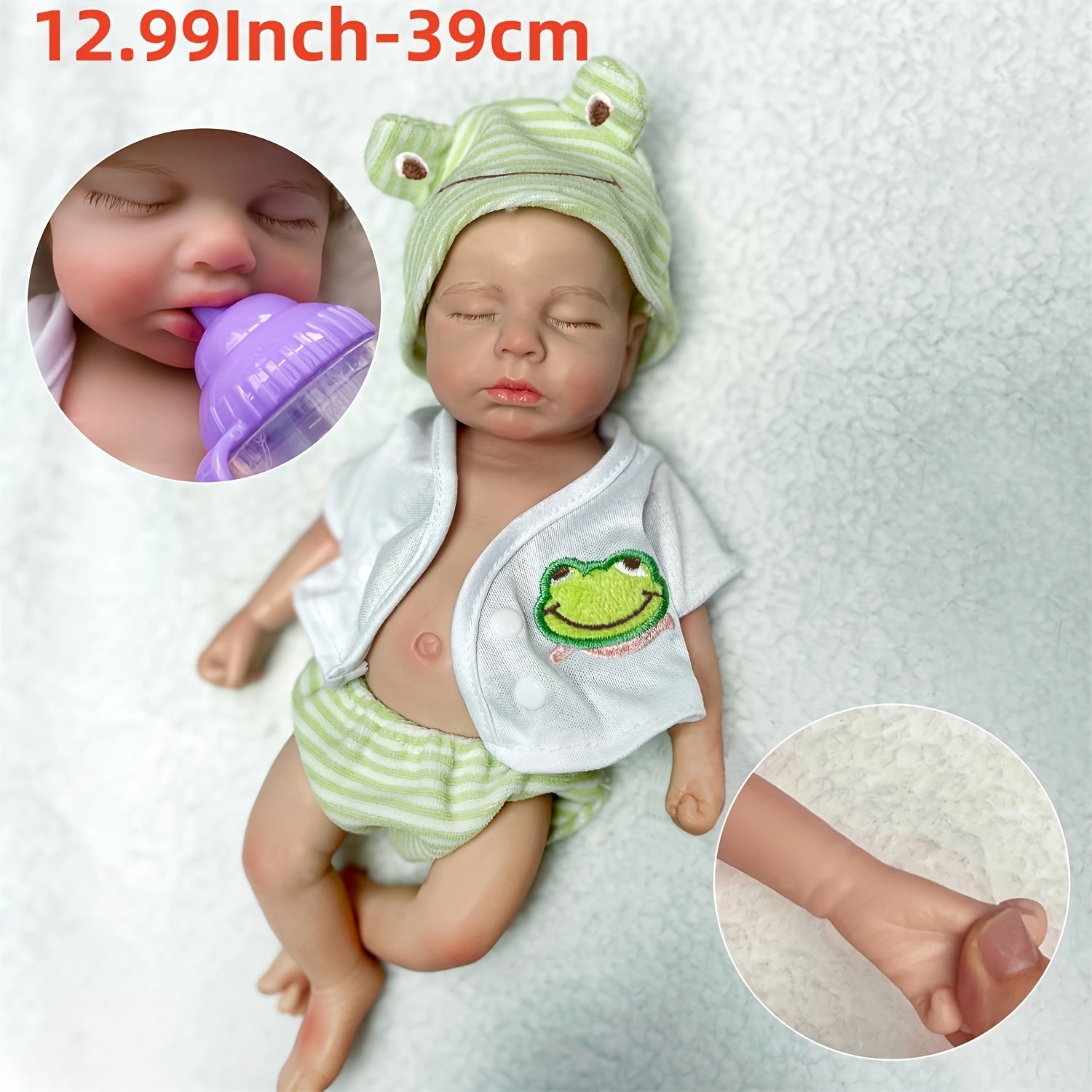 Reborn Doll 33cm Silicone Waterproof Openable Mouth Feeding Accessory Pink Outfit for Kids