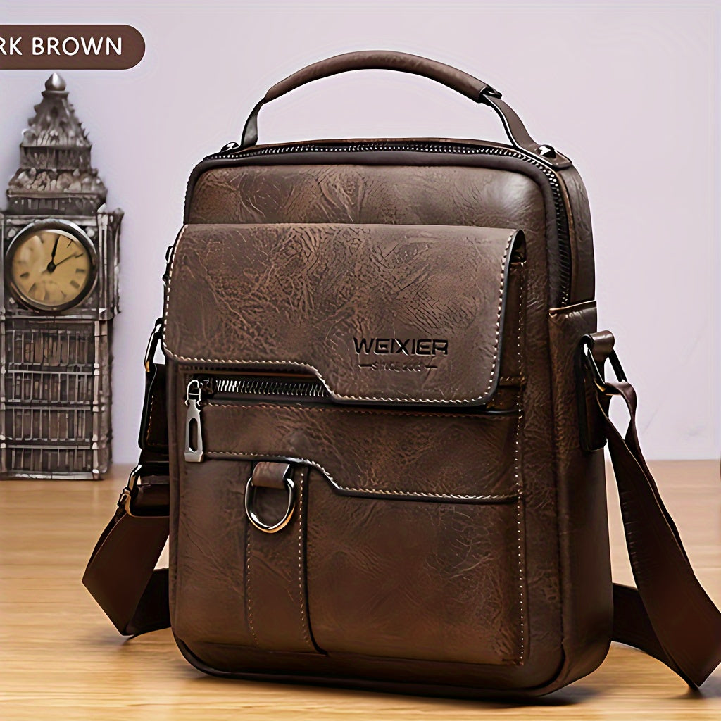 Men's Genuine Leather Crossbody Bag Vintage Shoulder Bag Business Handbag Black