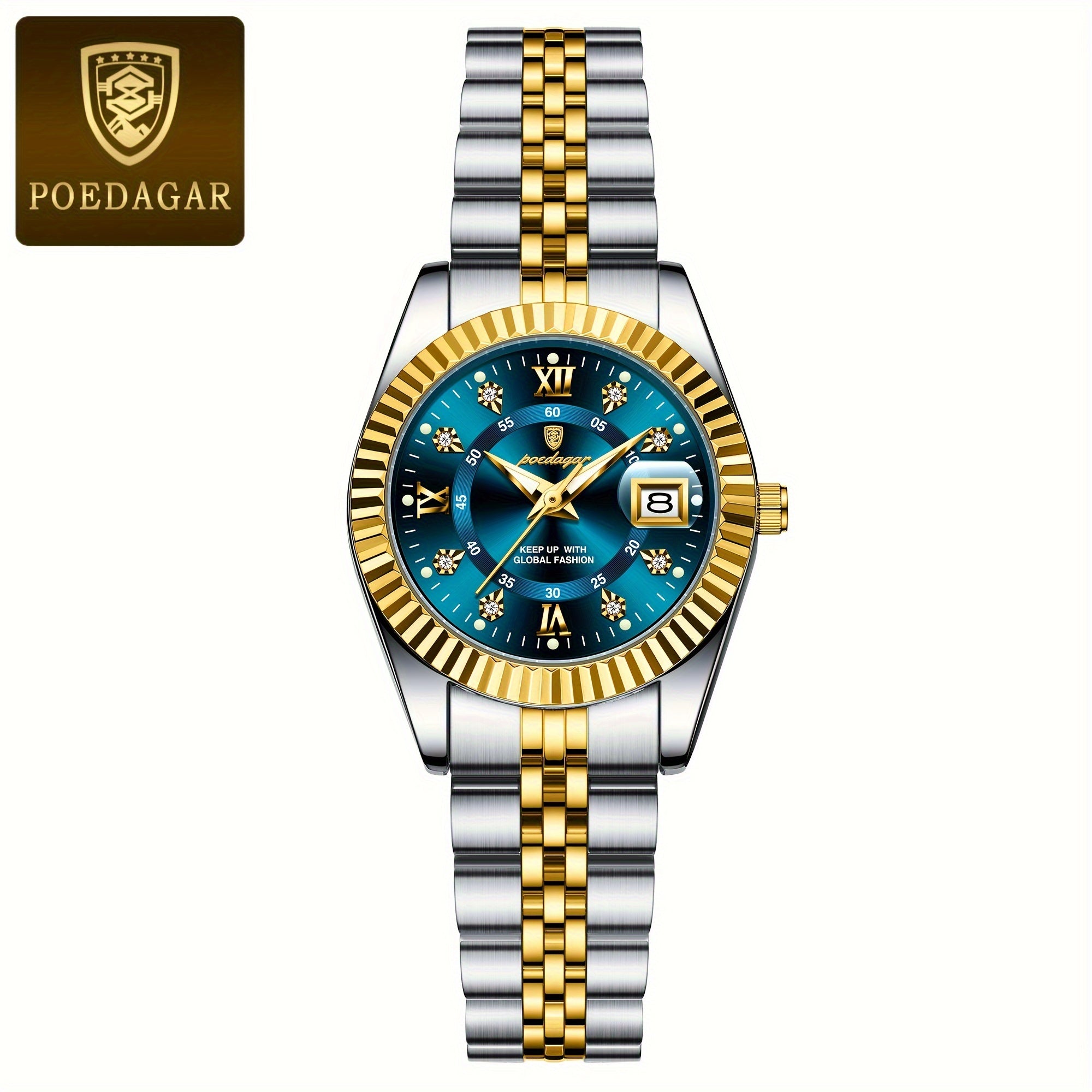 Women's Quartz Wrist Watch with Luminous Dial Stainless Steel Band Water Resistant Business Style