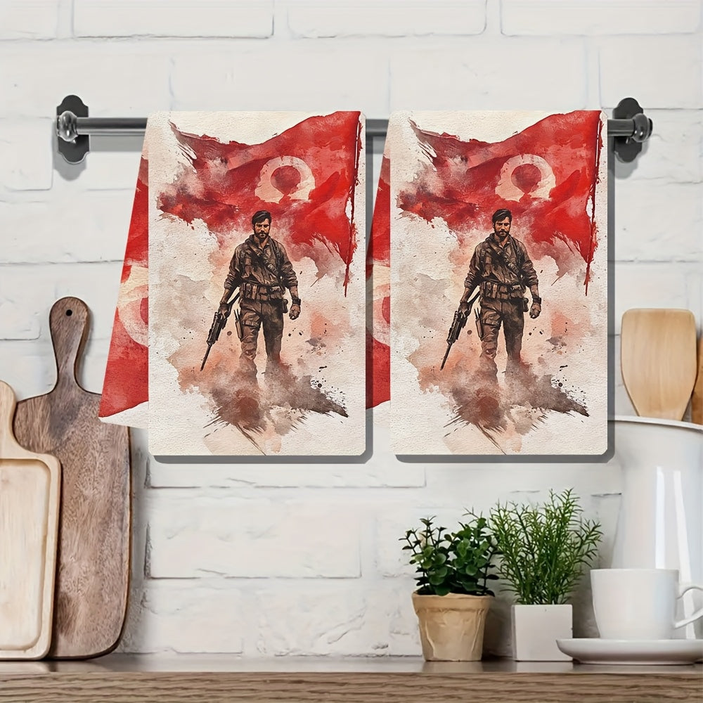 Set of 2 Ultra Soft Kitchen Towels Turkish Flag Design 40x60cm Absorbent