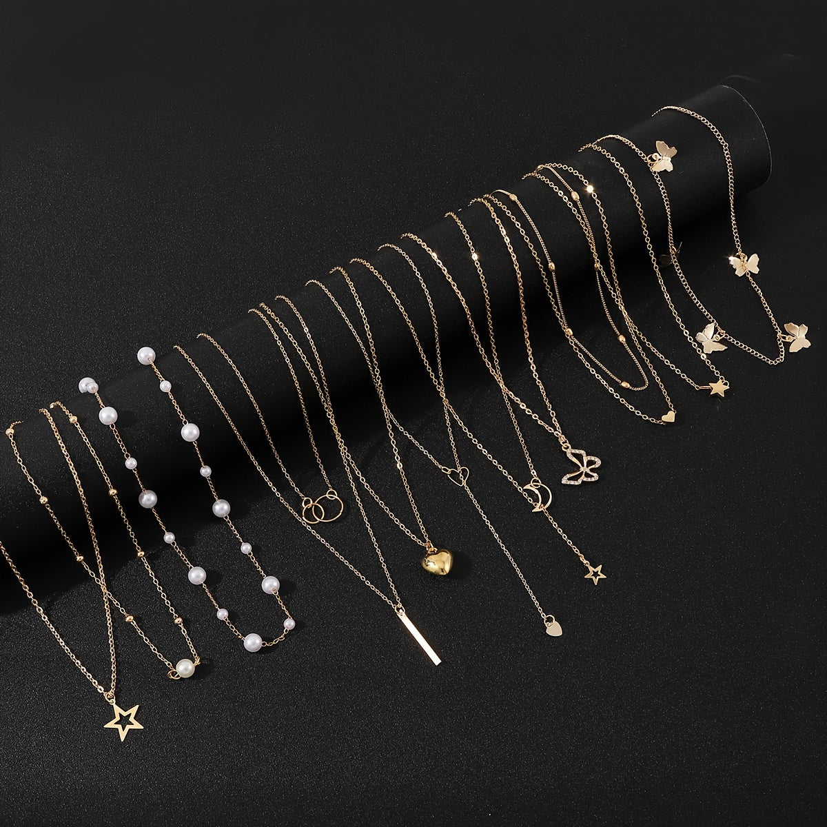 Conjunto de collar de 11 piezas con corazón y perlas falsas para mujeres, para combinar y regalar