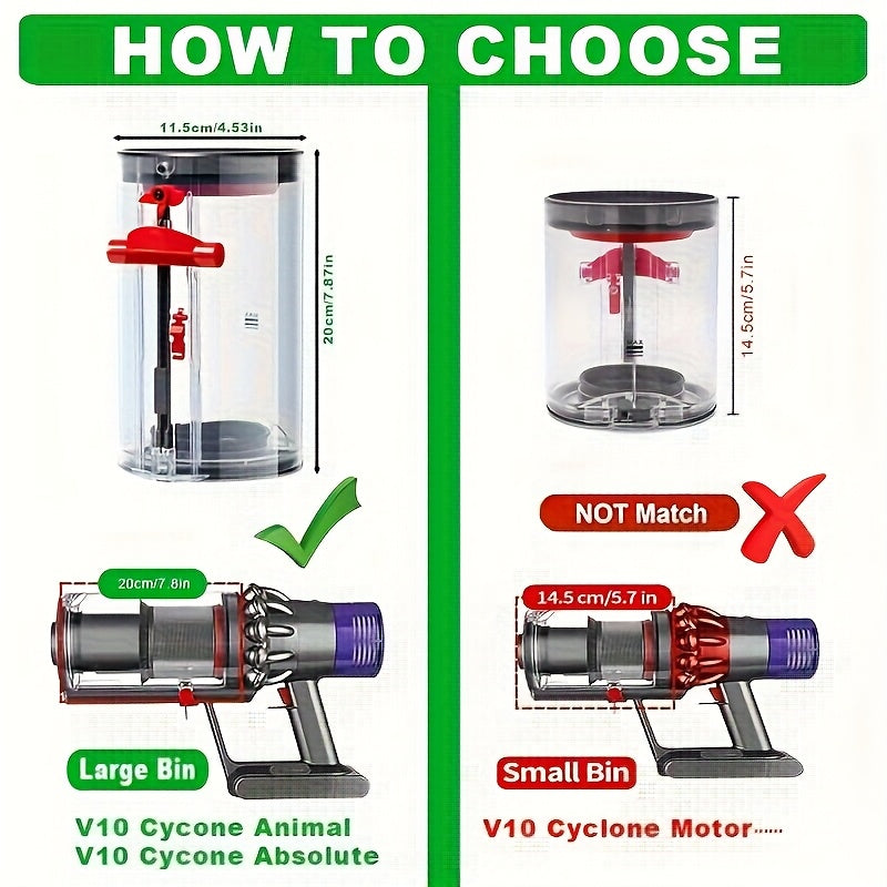 Repuestos de vacío, gran contenedor para Dyson V10 SV12, filtro HEPA, accesorio de ciclón