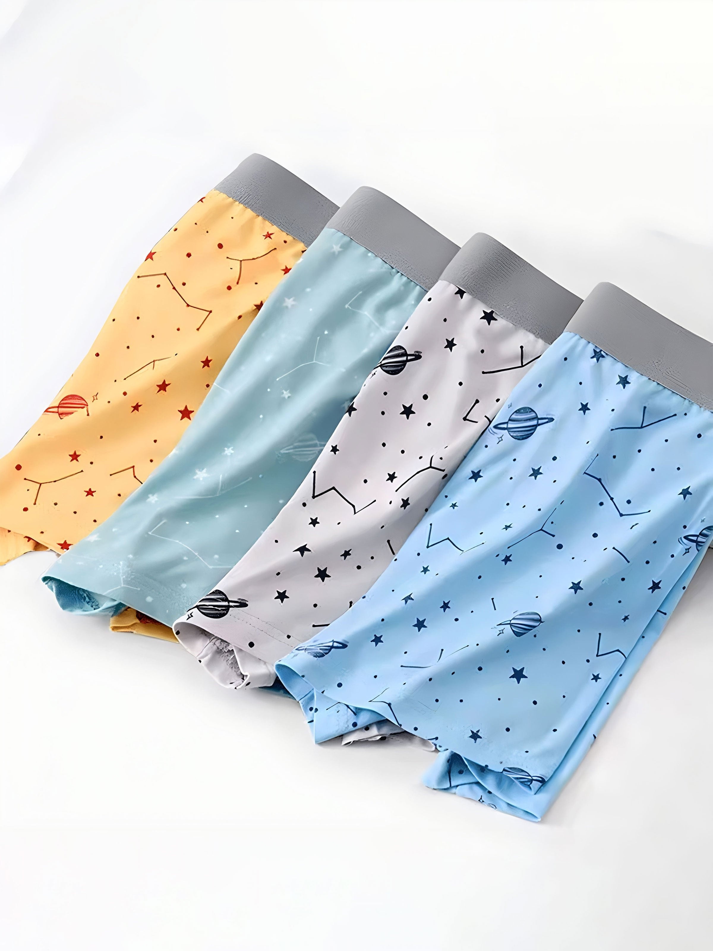 Men's Quick-Dry Boxer Briefs 4-Pack Geometric Pattern Polyester Spandex Shortie