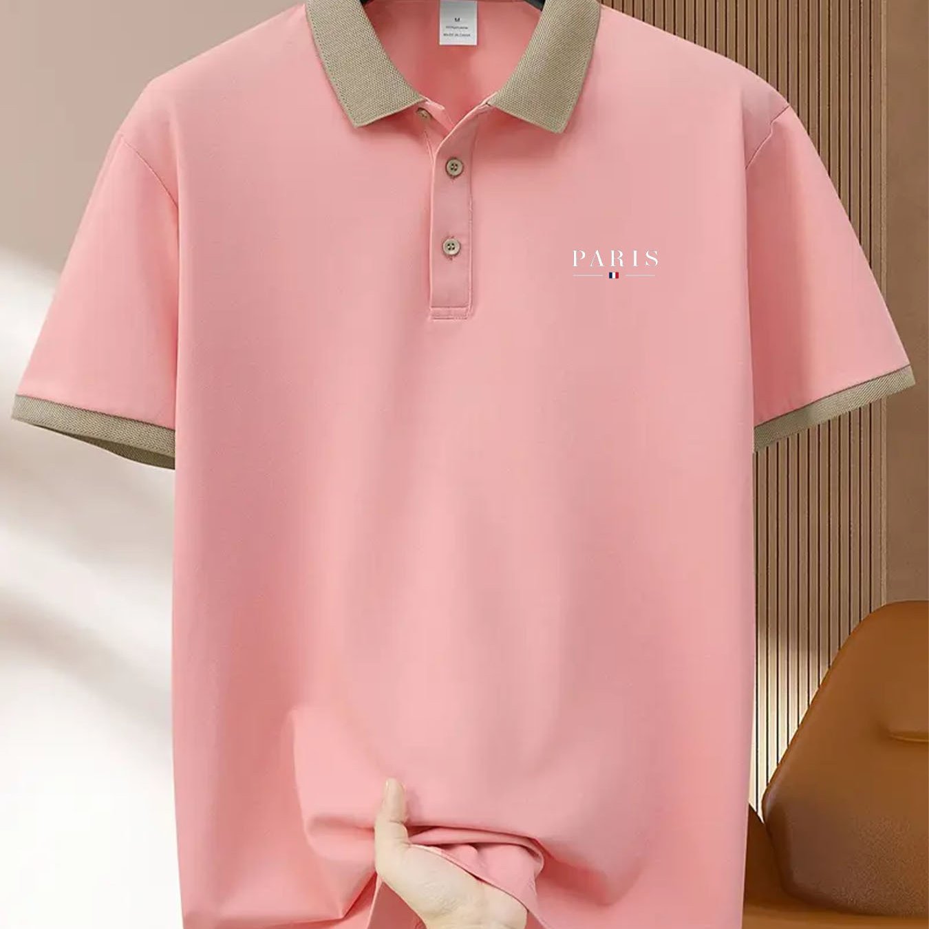 Camisa de golf casual para hombre, de poliéster, con estampado de la bandera francesa, corte regular, cuello con solapa, botones y patrón geométrico