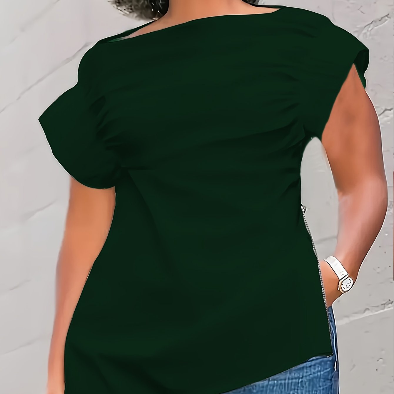 Plus Size Women's Short Sleeve T-Shirt with Zipper Breathable Red