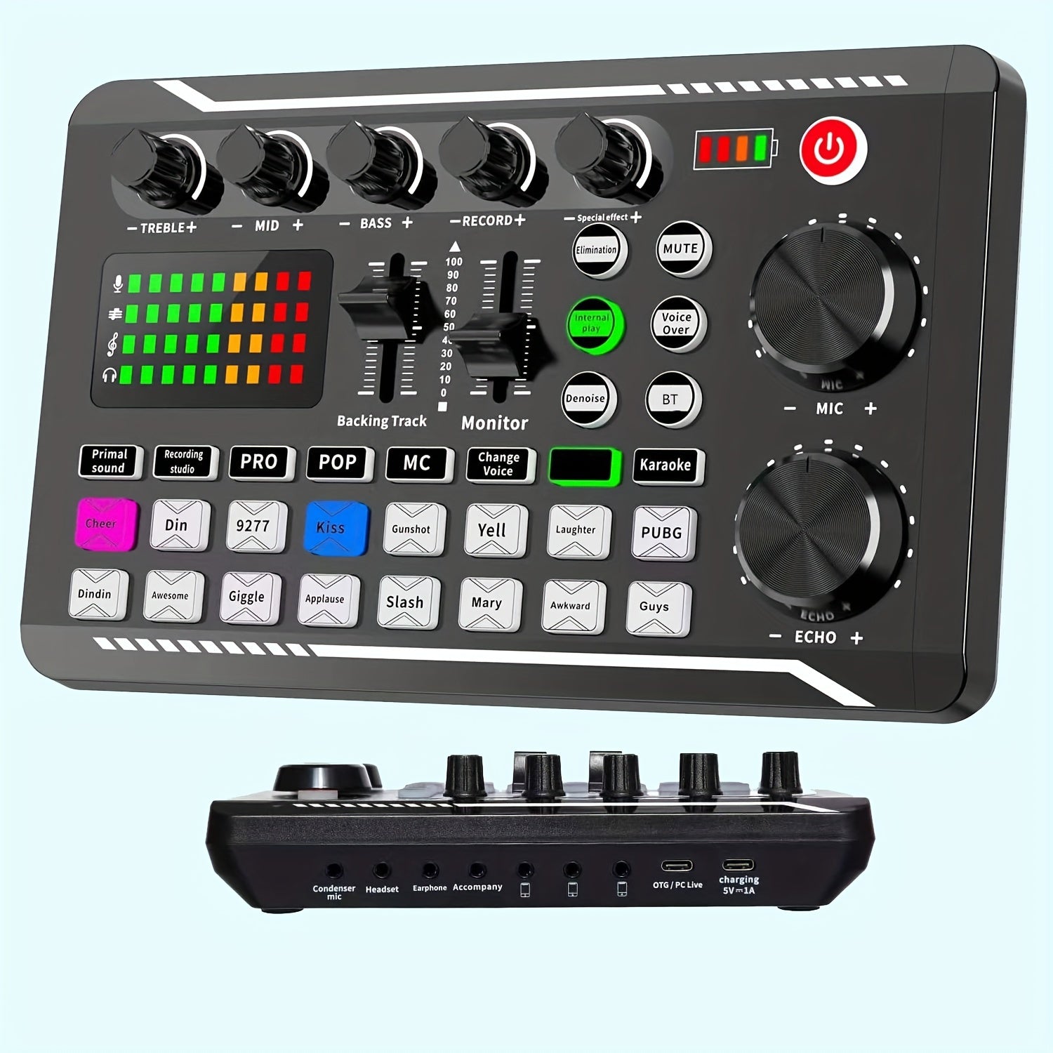 Live Sound Card Audio Mixer with USB Charging Battery Indicator for Karaoke Video Conferencing