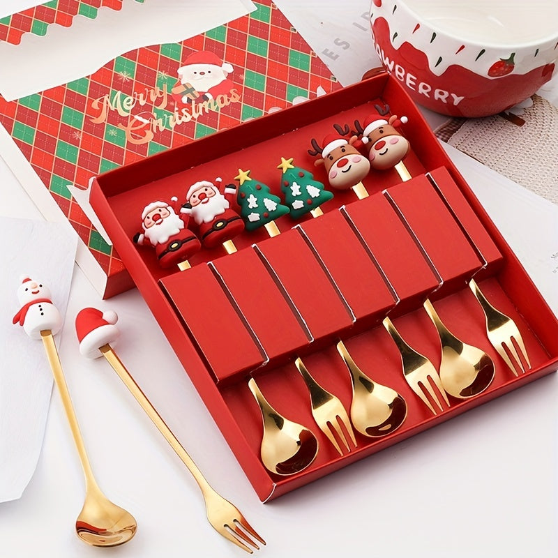 Christmas Themed Stainless Steel Cutlery Set 4 or 6 Pieces Gift Box for Desserts and Coffee