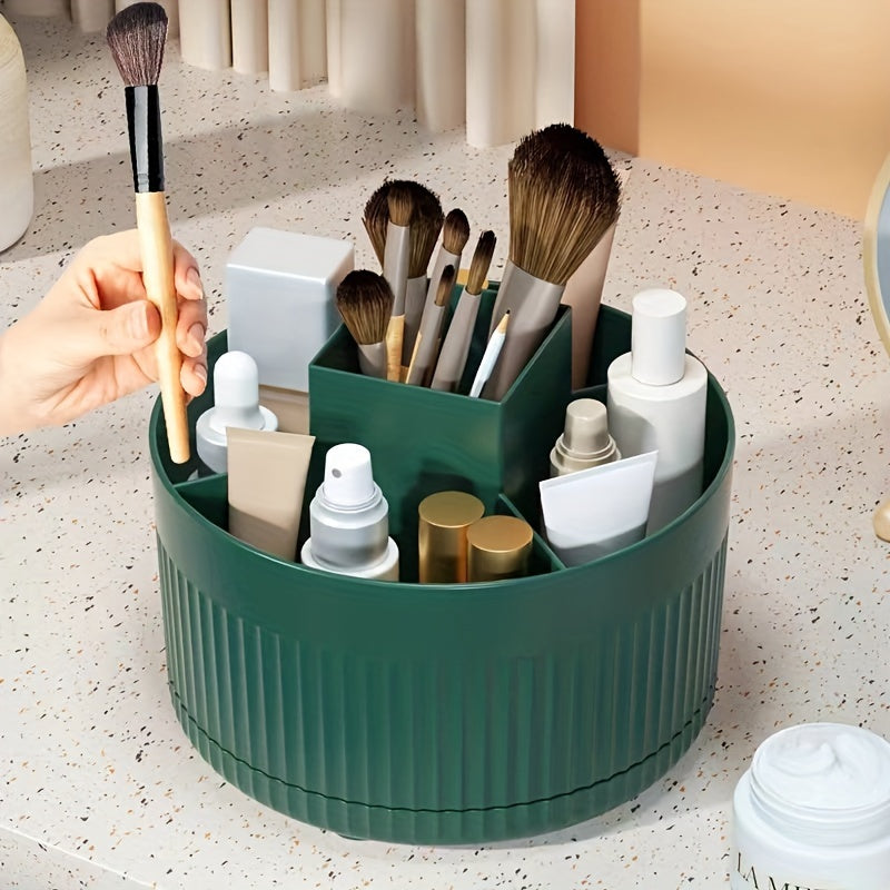 360° Rotating Cosmetic Organizer with Multiple Compartments and Pen Holder for Makeup and Skincare