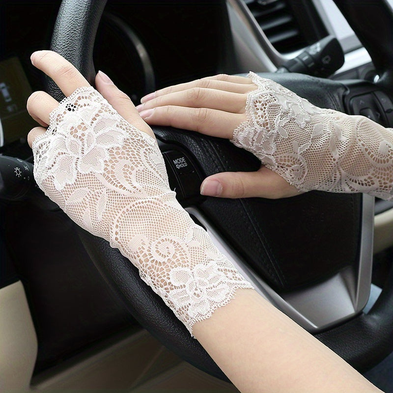 Geometric Lace Half Finger Wrist Sleeves with Thumb Hole for Summer Sunscreen Protection
