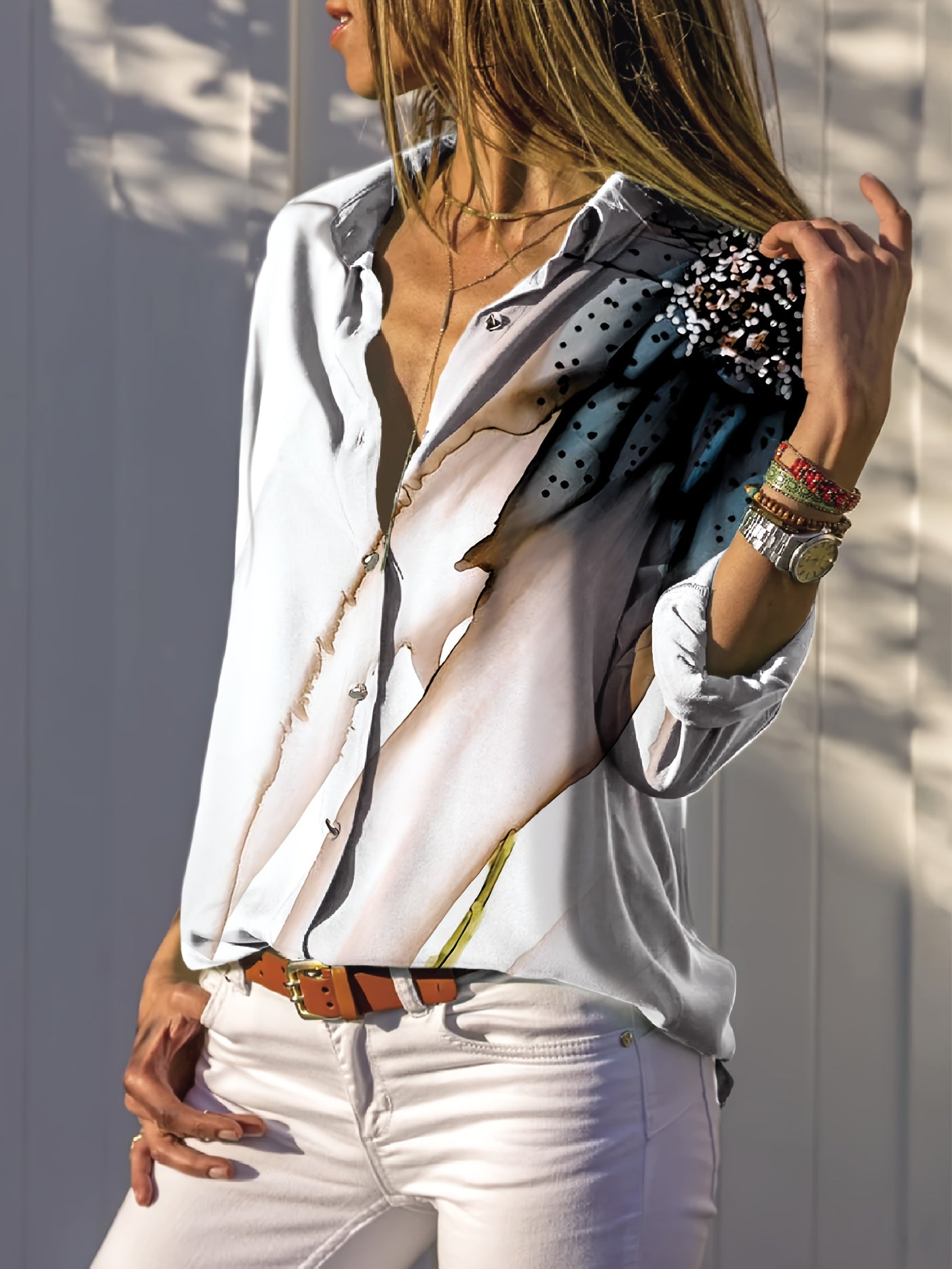 Plus Size Women's Floral Print Long Sleeve Blouse Casual All-Season Stretchy Fabric