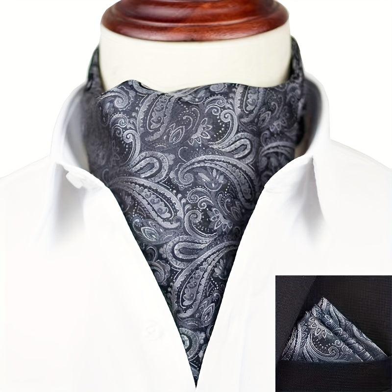Conjunto de pañuelo de cuello y pañuelo de mano de jacquard con diseño paisley para hombre, perfecto para regalar