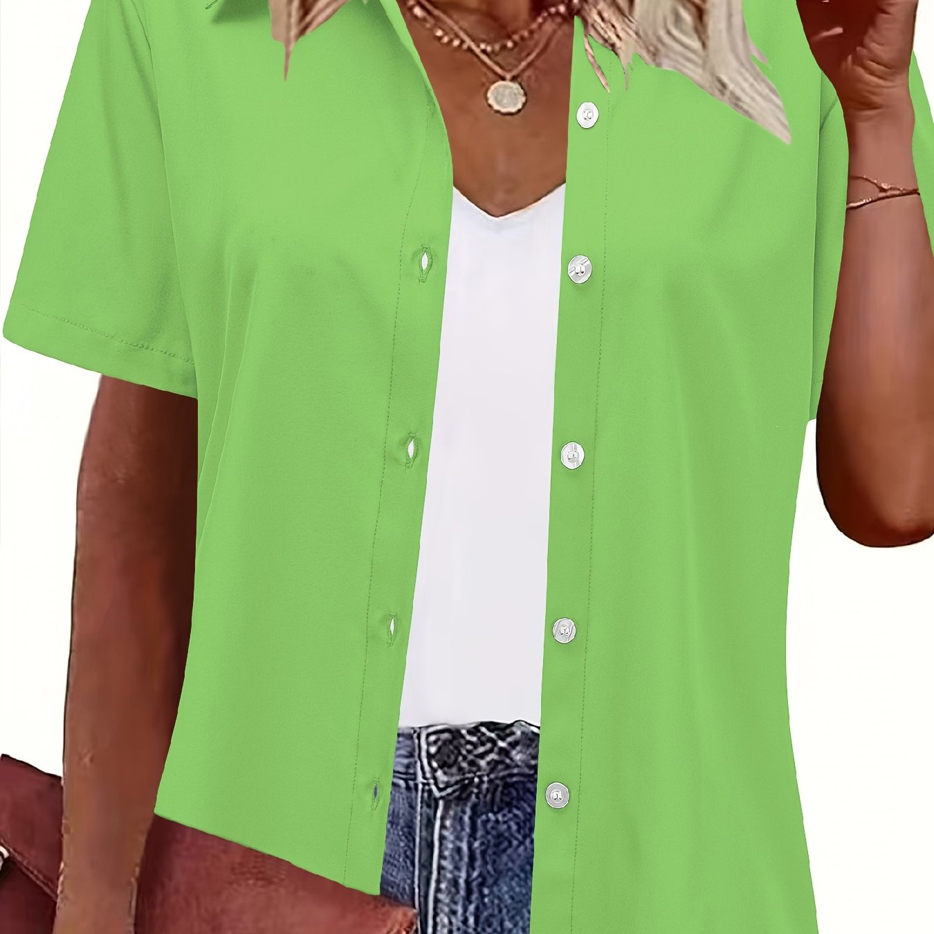 Plus-Size Women's Casual Shirt Short Sleeve Chic Top Black Size Large