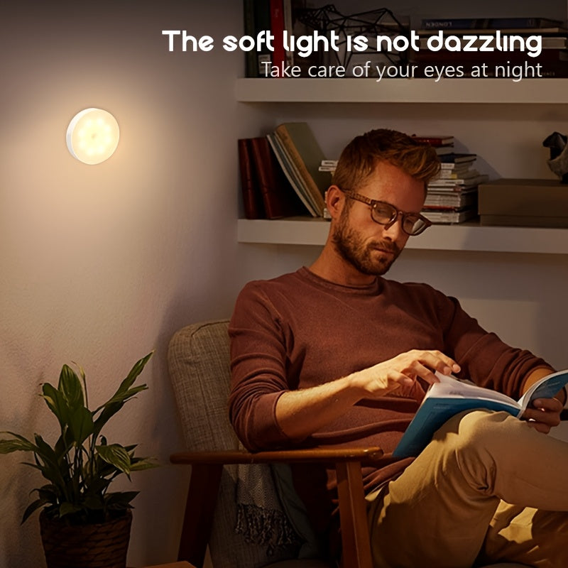 6pcs Magnetic LED Motion Sensor Lights Rechargeable Dimmable Portable Indoor White Yellow