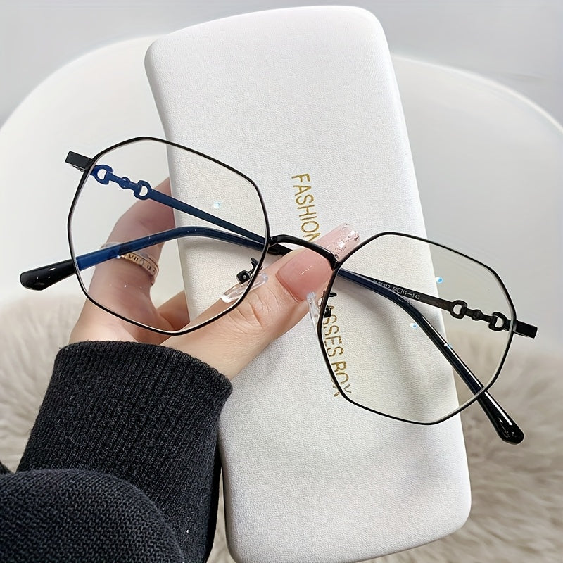 Oversized Gold-Tone Y2K Polygonal Frame Glasses with Polycarbonate Lenses and Metal Hinges