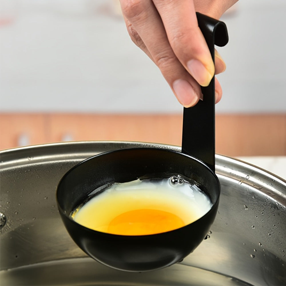 Vaporizador de huevos de acero inoxidable con mango negro, herramienta rápida y fácil para cocinar el desayuno
