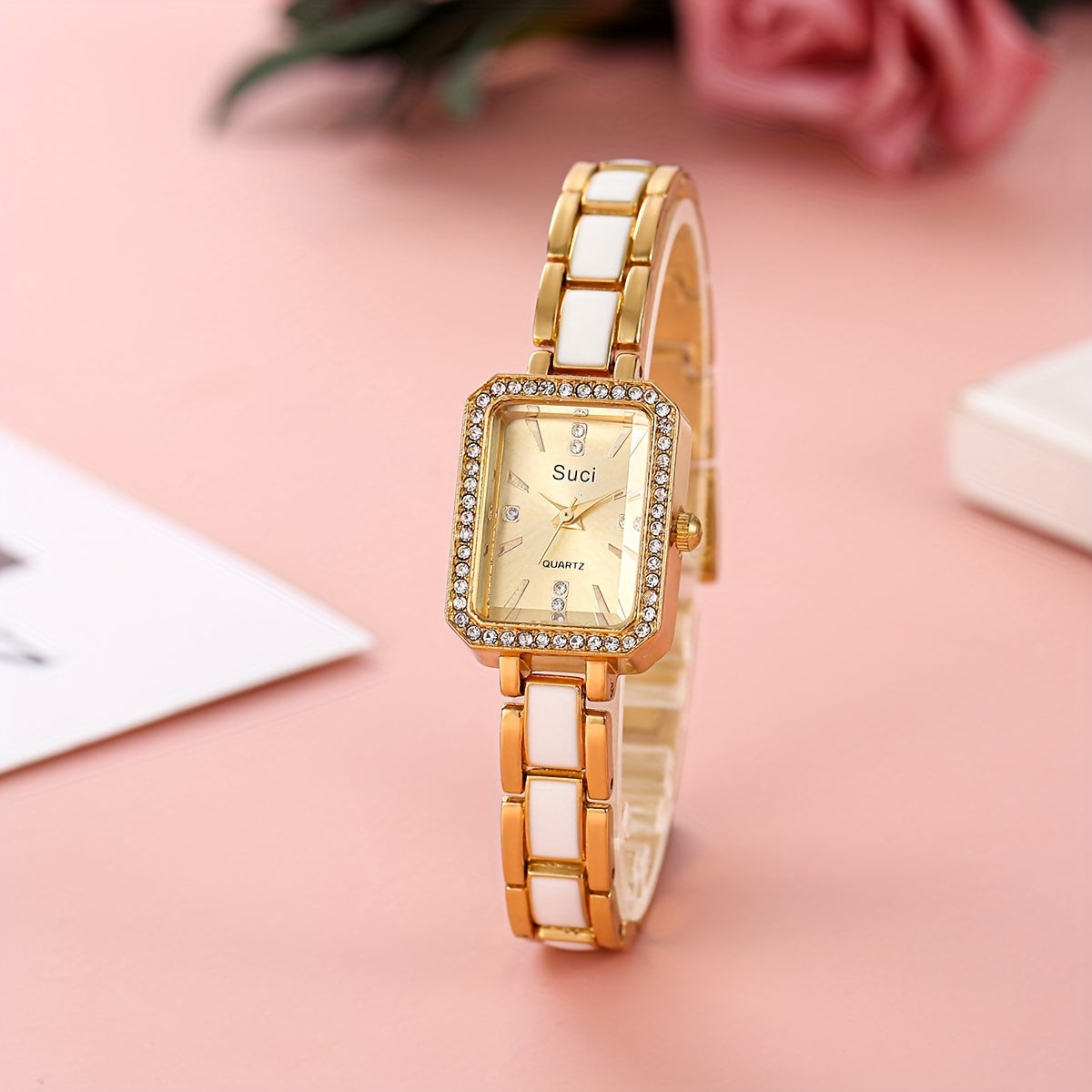 Women's Square Crystal Watch Minimalist Quartz Zinc Alloy Strap Ramadan Gift