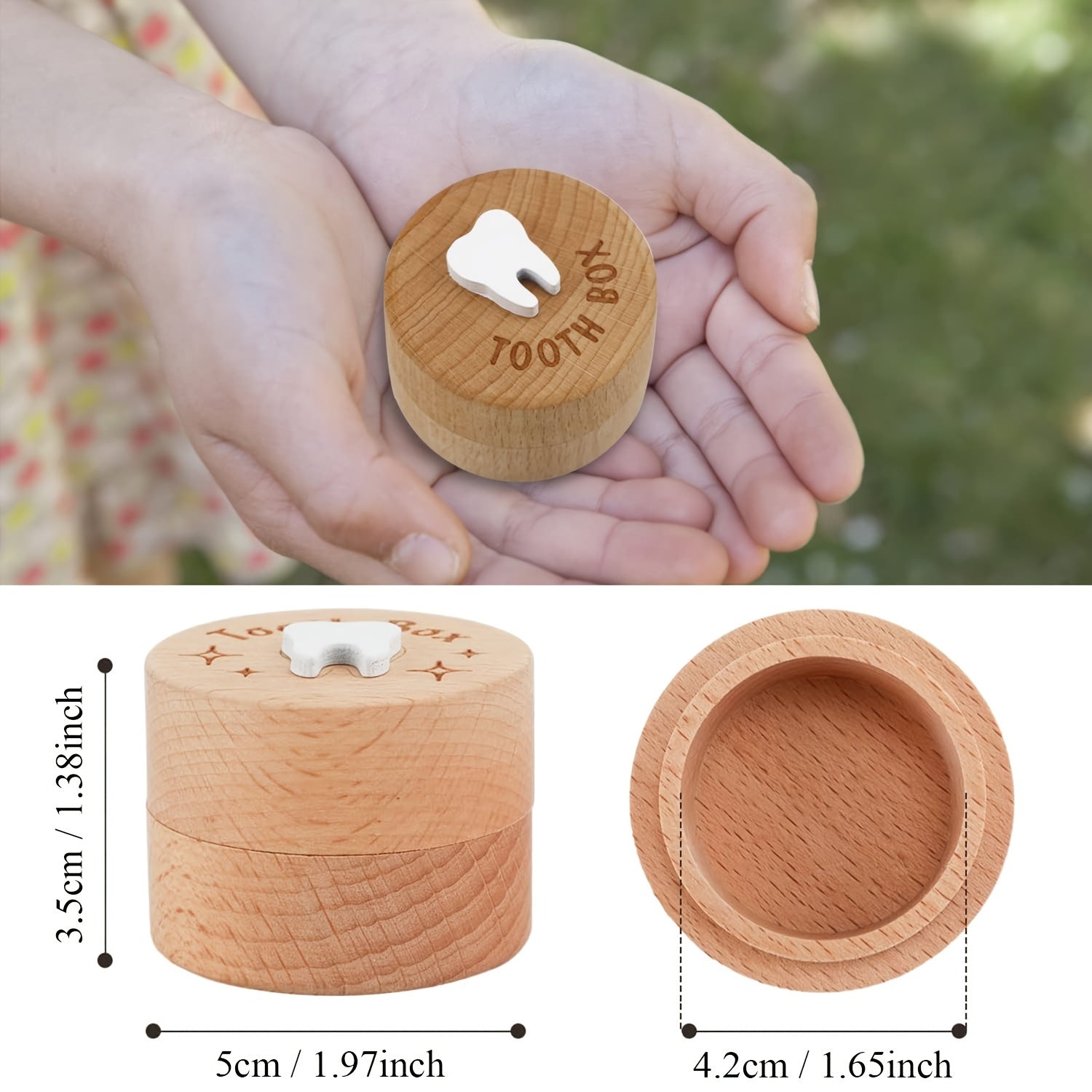 Handcarved Wooden Tooth Fairy Box for Kids with 3D Tooth Holder and Keepsake Storage