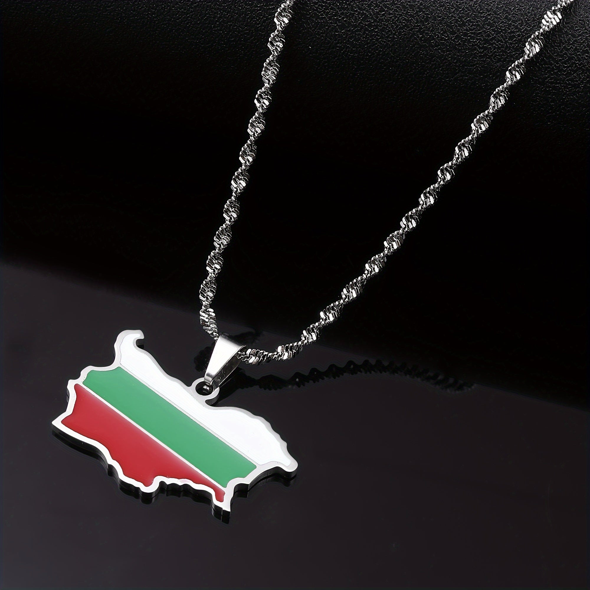 Unisex Stainless Steel Bulgaria Flag Pendant Necklace Ethnic Style Jewelry