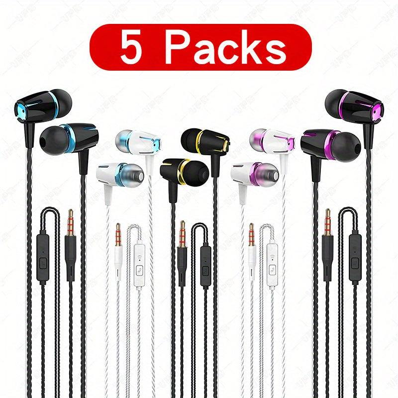 6-Pack Wired In-Ear Headphones with Microphone Noise Reduction Tangle-Free Stereo Sound